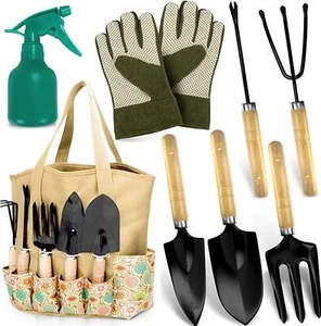 Garden Tools Set 8-PC Heavy Duty Gardening Kit Storage Organizer Sprayer Gloves - Picture 1 of 9