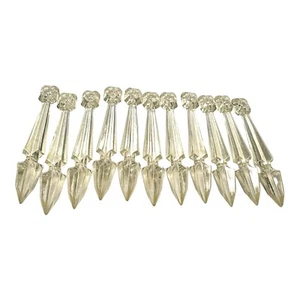 Vintage Set of 12 Hanging Spear Lucite 3 .5" PRISMS Lamp Parts Green Hue, Glows - Picture 1 of 8