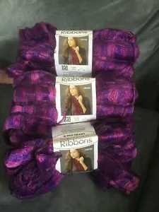 RED HEART BOUTIQUE RIBBONS #1941 ROSEBUD (PURPLE) YARN LOL 343 - LOT OF 3 - Picture 1 of 4