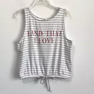 O’Neill Womens Tank Top M Tie Waist Blue Stripe Land That I Love Patriotic Shirt - Picture 1 of 10