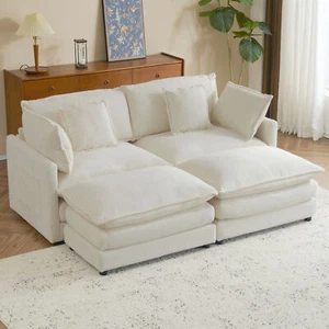 75.6"Modern Modular Sofa Couch Upholstered Corduroy L-Shape Sectional Sofa Beige - Picture 1 of 12