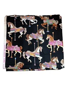 Painted Ponies Cotton RJR Fabrics By Dan Morris Black W/Carousel Horses 40"x43" - Picture 1 of 2