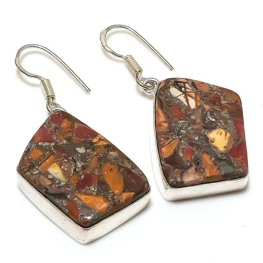 Red Copper Turquoise Gemstone Silver Plated Dangle Earrings Jewelry 2" - Image 1 of 1