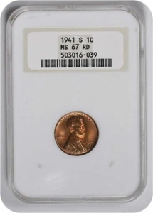 1941-S Lincoln Cent MS67RD NGC - Picture 1 of 2