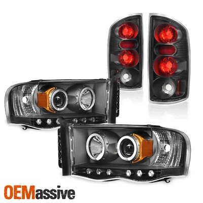 Fits 03-05 Dodge Ram Halo Projector LED Headlights + Tail Lights [Black Housing] - Image 1 of 4