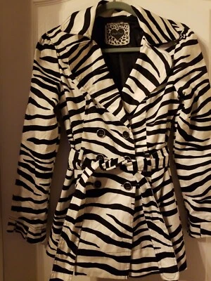 Abrigo Heart Soul Mujer Algodón Spandex Rayas Cebra Doble Pecho Mediano Foto 1 de 4