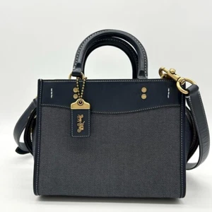 COACH Rogue 25 Creature Patch Shoulder Bag Beige Brown Missing Short Strap Used - Picture 1 of 19