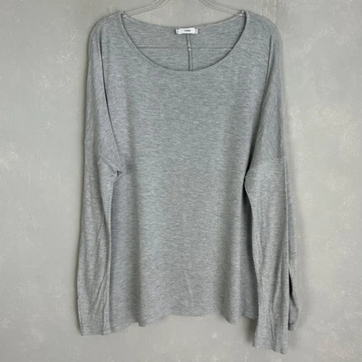 Blusa Vince feminina tamanho L manga longa cinza oversized ombro caído viscose relaxada - Imagem 1 de 4