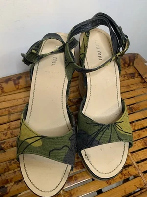 Miu Miu Women's Platform Wrap Strap Ankle Platform Sandel Open Toes Sz 41,9.5 Us - Image 1 of 4