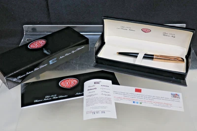 Aurora 圆珠笔 - 黑色树脂镀玫瑰金帽 - E35-LP 带盒 — 第 1/4 张图片