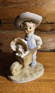 Lefton China Junge mit Hund in Schubkarre KW230 handbemalt - Bild 1 von 8