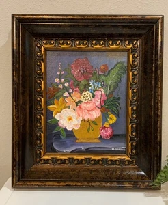 Floral Botanical Still Life Vase OG Acryl Gemälde Nellis Vintage Rahmen 13”x 15” - Bild 1 von 15