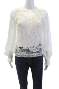 D&G Dolce & Gabbana Damen Bluse Baumwolle Spitzenbesatz transparente Ärmel weiß Größe S - Bild 1 von 11