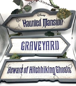 Disney Haunted Mansion Wall Hanging Sign Graveyard Beware Hitchhiking NEW - Picture 1 of 6