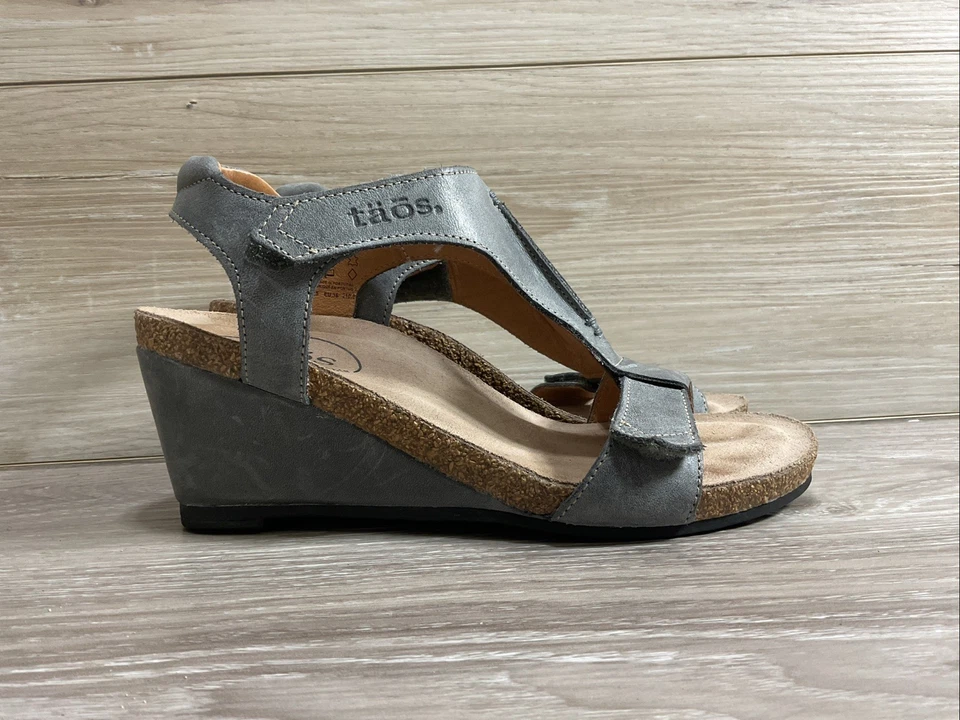 Taos Sheila 2 Silver/ Gray Wedge Sandals Italian Leather Women 36 5-5.5 - Image 1 of 4