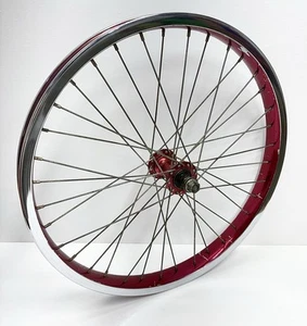 Cerchio Ruota Anteriore Vintage Old School 1982 20x2.125 Bmx Rosso Anodizzato KK Corona Mozzo - Foto 1 di 14