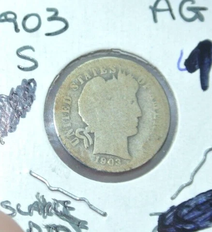 1903-S BETTER DATE BARBER SILVER DIME CIRCULATED Cover