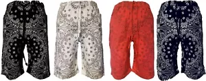 Mens Bandana Paisley Printed Jogger Shorts Black Red Navy White S M L XL 2X - Picture 1 of 5