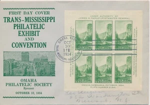 #751 1c Sheet Yosemite Omaha Philatelic Society cachet First Day cover clean - Picture 1 of 1