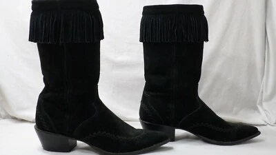 Durango Women's RD3211 Crush 11" Black Suede Western Fringe Boot Women Size 8 M — 第 1/4 张图片