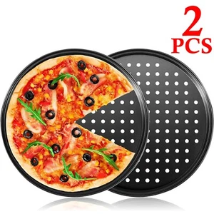 2 Pack 12 Inch Carbon Steel Pizza Baking Pan Round Tray Oven Pan Home Kitchen - Picture 1 of 7