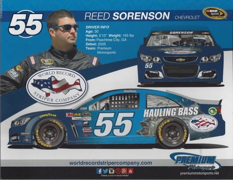 2016 REED SORENSON "HAULING BASS STRIPER COMPANY" #55 NASCAR SPRINT CUP POSTCARD Cover