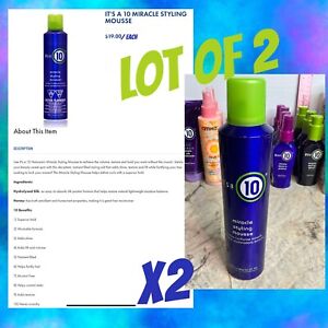 Its A 10 Miracle Styling Mousse 9oz  2 Pack Set Hold Adds Shine & Volume To Hair