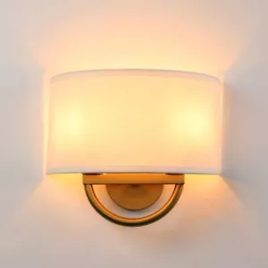 Dual Head Wall Sconce Indoor Night Bedside Fixture with Semicircle Fabric Shade - Picture 1 of 48