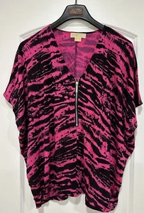 Michael Kors Women’s Pink Black Animal Print Short Sleeve Blouse Size 3X - Bild 1 von 6