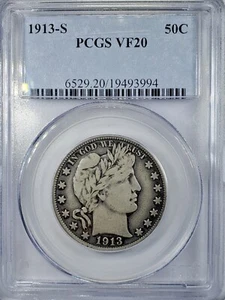 1913-S SILVER Barber Half Dollar PCGS VF20  - Picture 1 of 4
