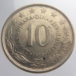 1980 Yugoslavia 10 Dinara KM# 62 Coin Copper Nickel State Emblem Ten Dinara V364