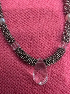 STERLING SILVER ART GLASS AND FAUX PEARLS Choker - Picture 1 of 4