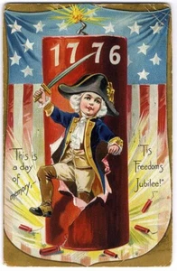 4. Juli TUCK Postkarte VEREINIGTE STAATEN Flagge 1907 Soldat Schwert Feuerwerkskörper - Bild 1 von 2