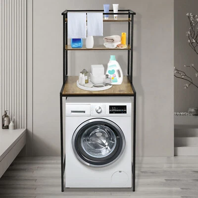 Estante de almacenamiento negro para lavadora y secadora, estante organizador para ahorrar espacio en el baño Foto 1 de 4