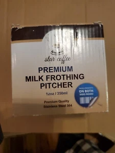 Star Coffee 12 oz Stainless Steel Milk Frothing Pitcher NIB W/CLOTH AND ART PEN - Picture 1 of 13