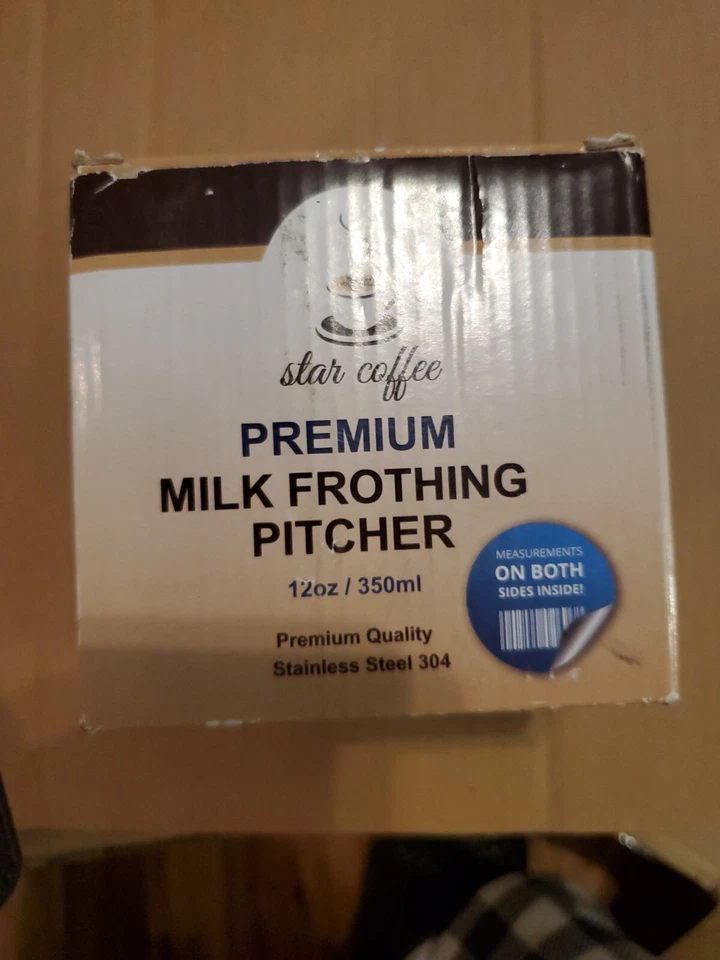 Star Coffee 12 盎司不锈钢奶泡罐 全新带盒 带包和艺术笔 — 第 1/4 张图片