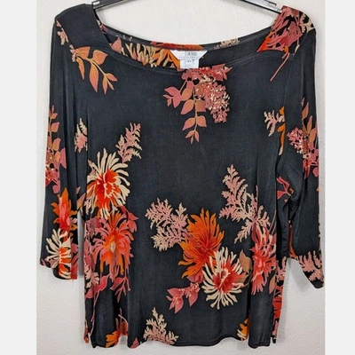 Blusa Stonebridge Signature XL preta estampa floral manga 3/4 gola barco - Imagem 1 de 4