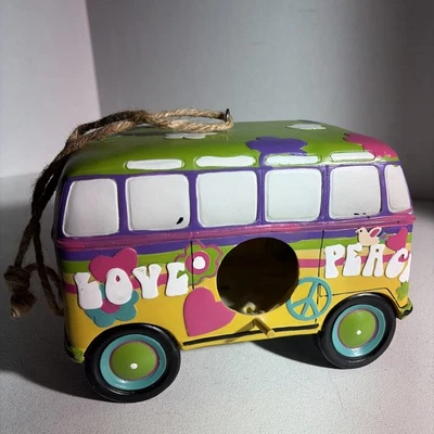 Hippie Van Love Peace Bus Resina Pajarera Años 60 Decoración Foto 1 de 4