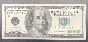 2003 A US 100 Dollar Bill Circulated (G7) Chicago Note Series FG77407139A - Picture 1 of 2