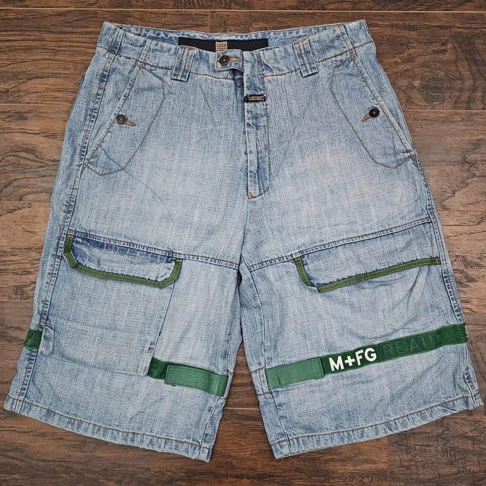 Pantalones Cortos De Colección Marithe Francois Girbaud Para Hombres 36 Denim Cinta Transbordador Pantalones de mezclilla Sueltos Y2K Foto 1 de 4