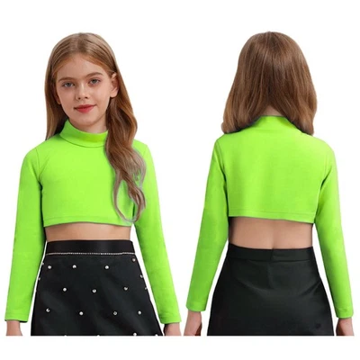 Niños Niñas Top Corto Entrenamiento Prendas para el torso Gimnasia Camisetas Cuello Alto Ropa Activa Jazz Foto 1 de 4
