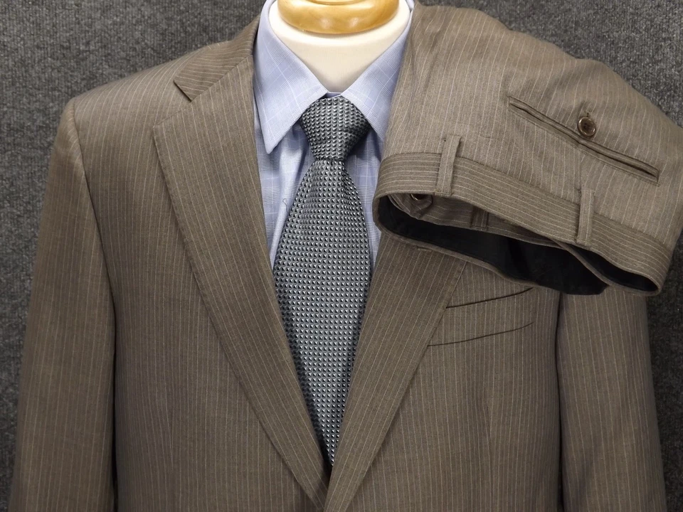 Brooks Brothers Regent 42R Gray Pinstripe 36x29 Flat Pants Loro Plana Wool Italy - Image 1 of 4