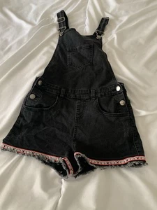 Girls Black Denim Dungaree Shorts Age 11-12 From Primark - Picture 1 of 11