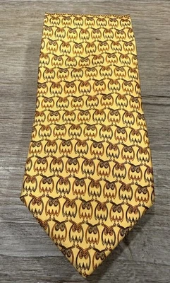 Salvatore Ferragamo Golden Sun Yellow Tie Silk Necktie Owls 🦉 Classic Sz Italy - Image 1 of 4