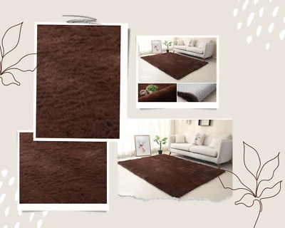 Fluffy Rugs Anti-Slip SHAGGY RUG Super Soft Carpet Mat Brown Home Decor - Image 1 of 4