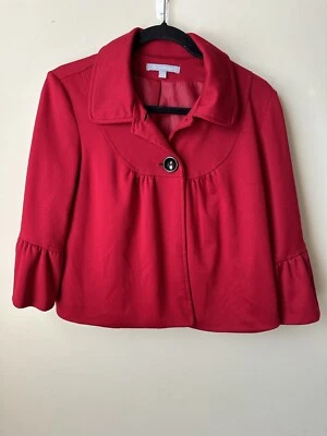 Ny Collection Jacket Women’s Red Ruffle Sleeves Baby Doll Buttons Blazer Sz Sm - Image 1 of 4