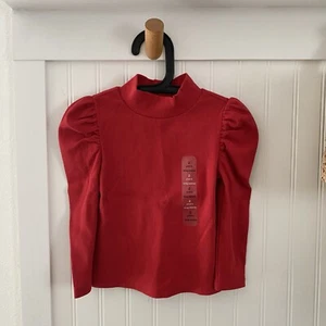 Baby Gap Girls Kids Mock Turtle Neck Red Puff Long Sleeve Ribbed Top Shirt 2T - Picture 1 of 4