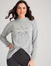 W LANE - Womens Jumper - Regular Summer Sweater Grey Pullover Snowflake Sequin