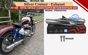 Royal Enfield Stallion Silver "Exhaust Fit For Classic 650" - Picture 1 of 9
