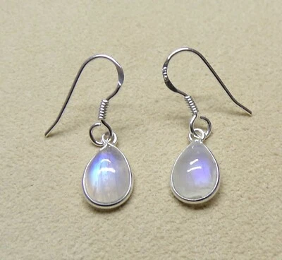 Handmade Sterling Silver Teardrop Rainbow Moonstone Drop Earrings 27 x 8 mm Bag - Image 1 of 4